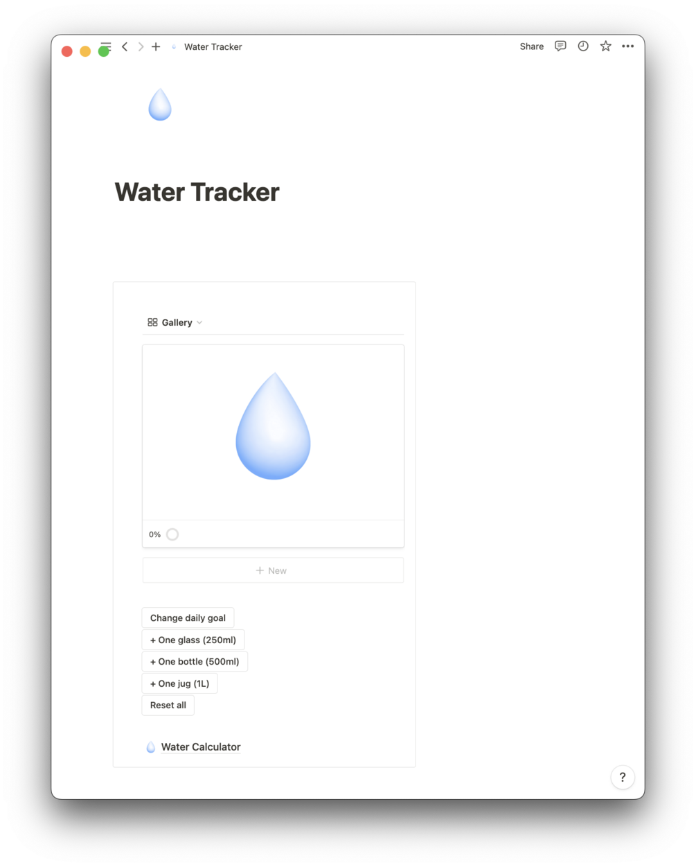 Notion water intake tracker