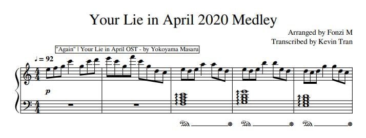 Your Lie in April OP - Hikaru Nara - Piano Sheet Music