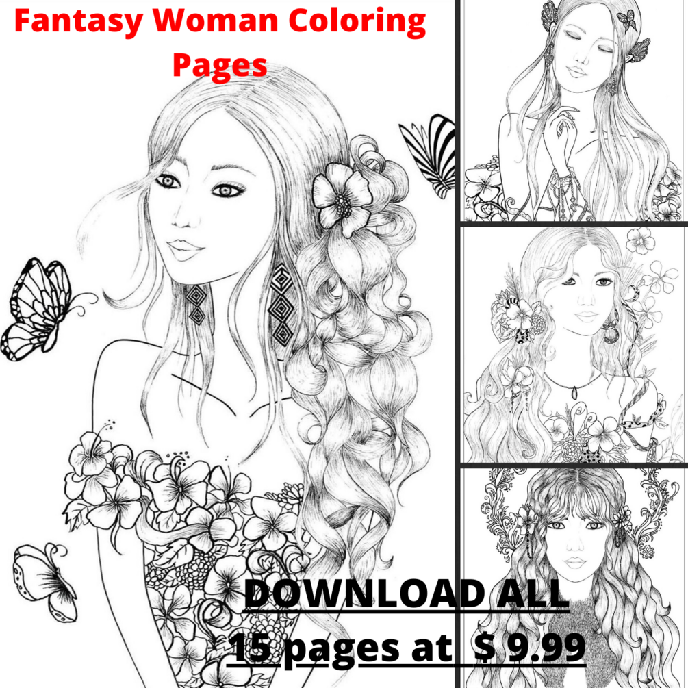Fantasy Woman Colouring Pages: Flower, Fairies and Butterflies by Leana San Jose, 10 plus FREE 5 ...