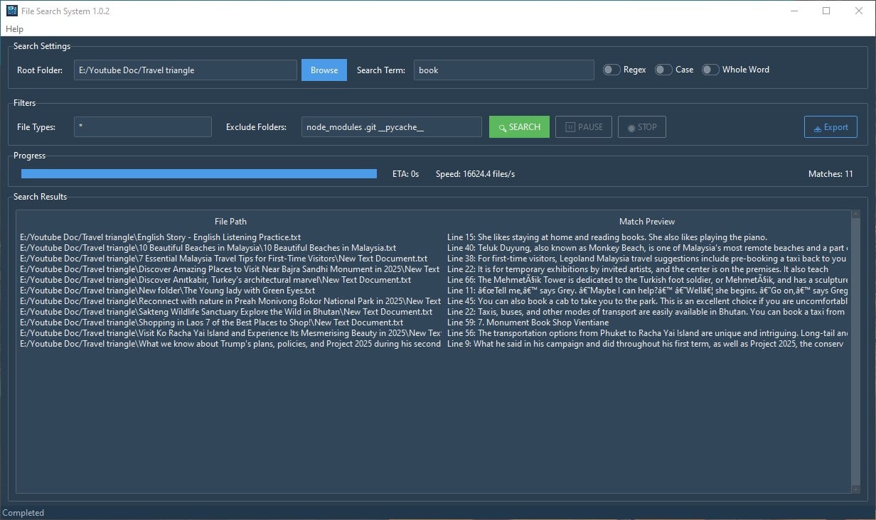 File Search System Live Progress and Analytics