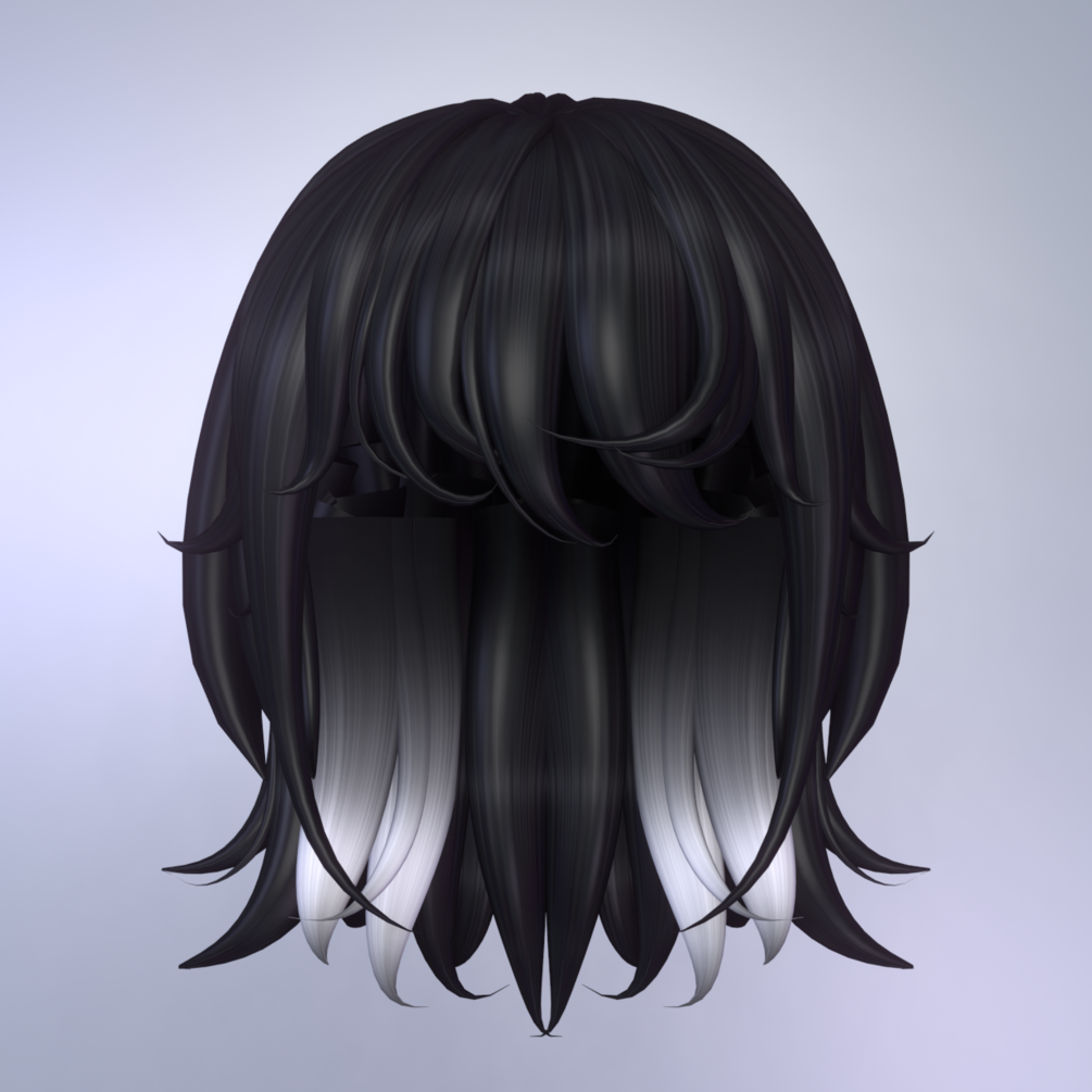 Black and White Wolfcut Hair - Roblox