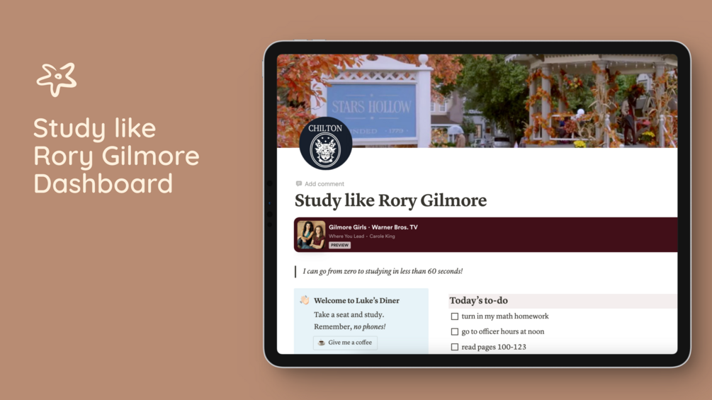 Student Dashboard Rory Gilmore Notion Template