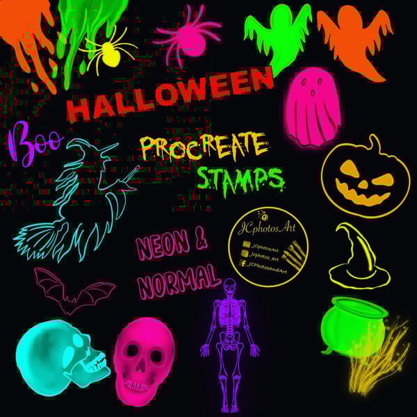 Halloween Procreate brushes & stamps neon by JCphotosArt