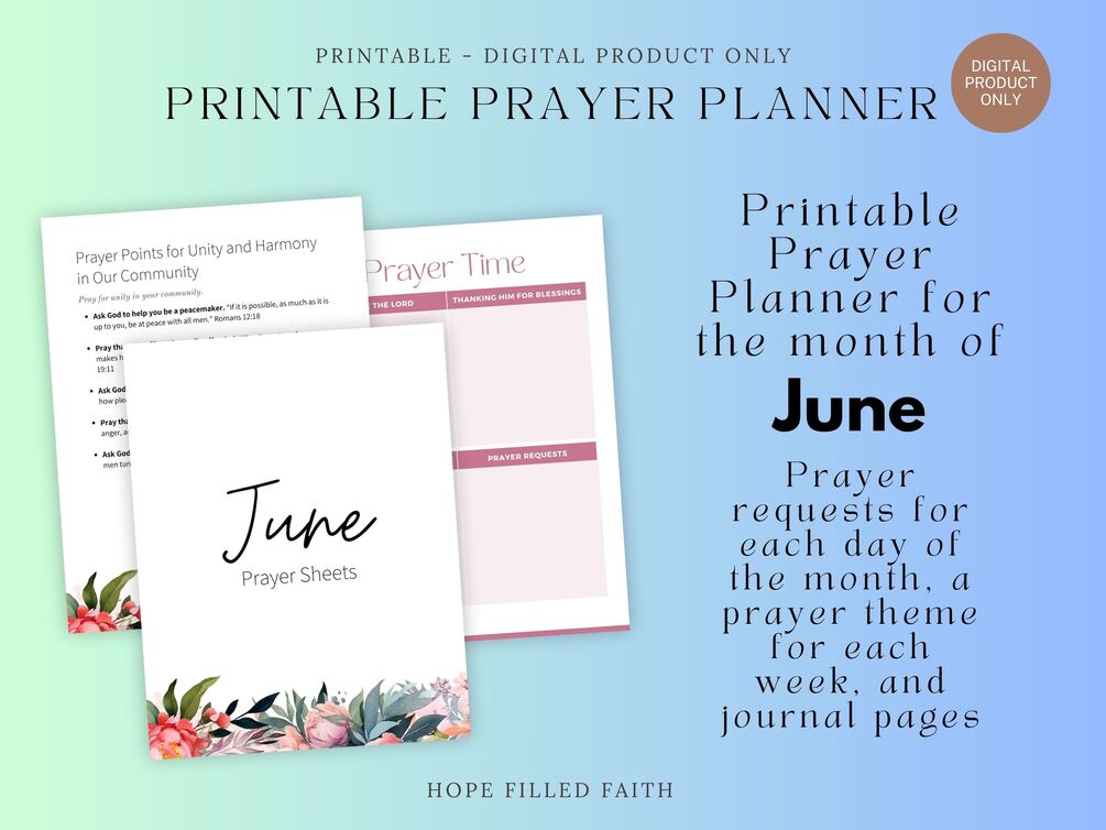 June - Free Printable Prayer Journal with Weekly Prayer Points ...