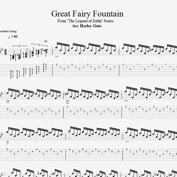 Great Fairy Fountain (The Legend of Zelda) fingerstyle guitar tab PDF by Harley Guio