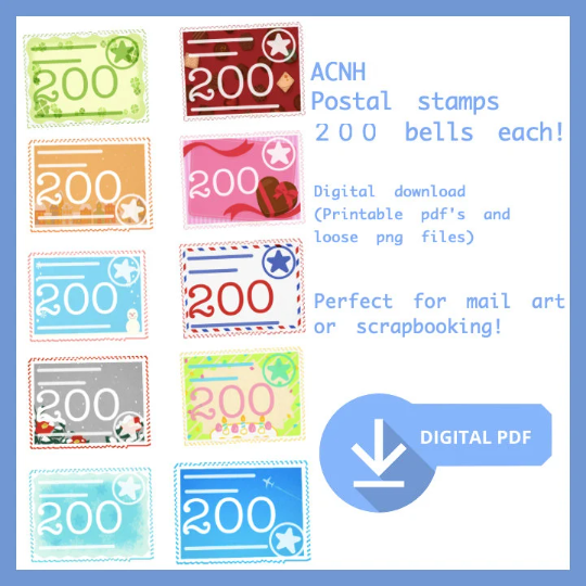 ACNH scrapbooking postcard stamps (200 bells)