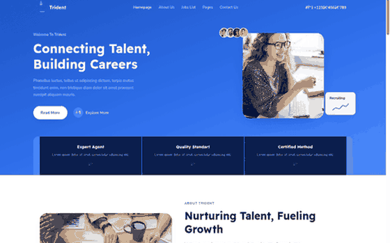 Desktop walkthrough preview of the Trident — Connecting Talent, Building Careers website template
