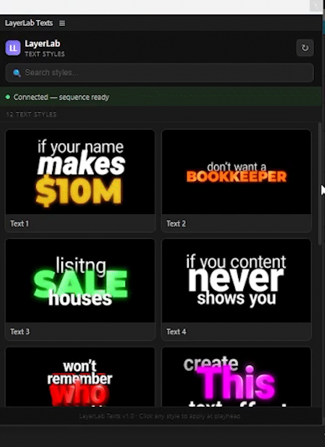 LayerVFX Texts styles applied to a vertical Reels-style edit
