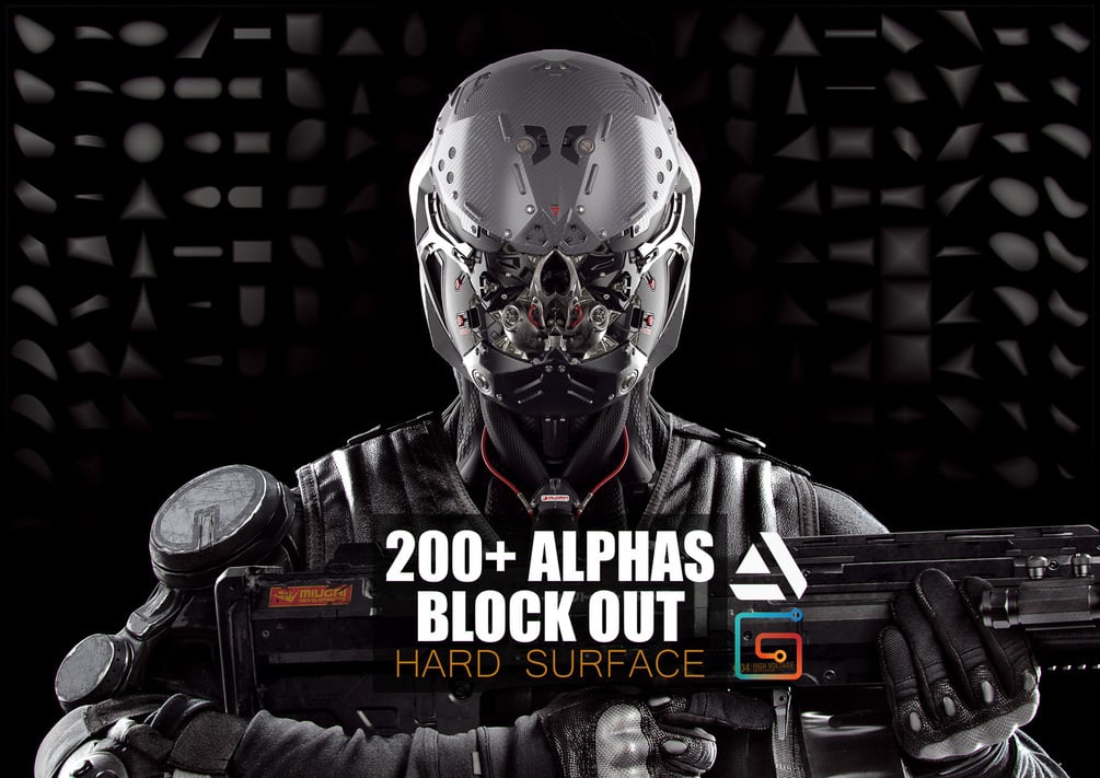 zbrush 200+ alphas block out hard suface