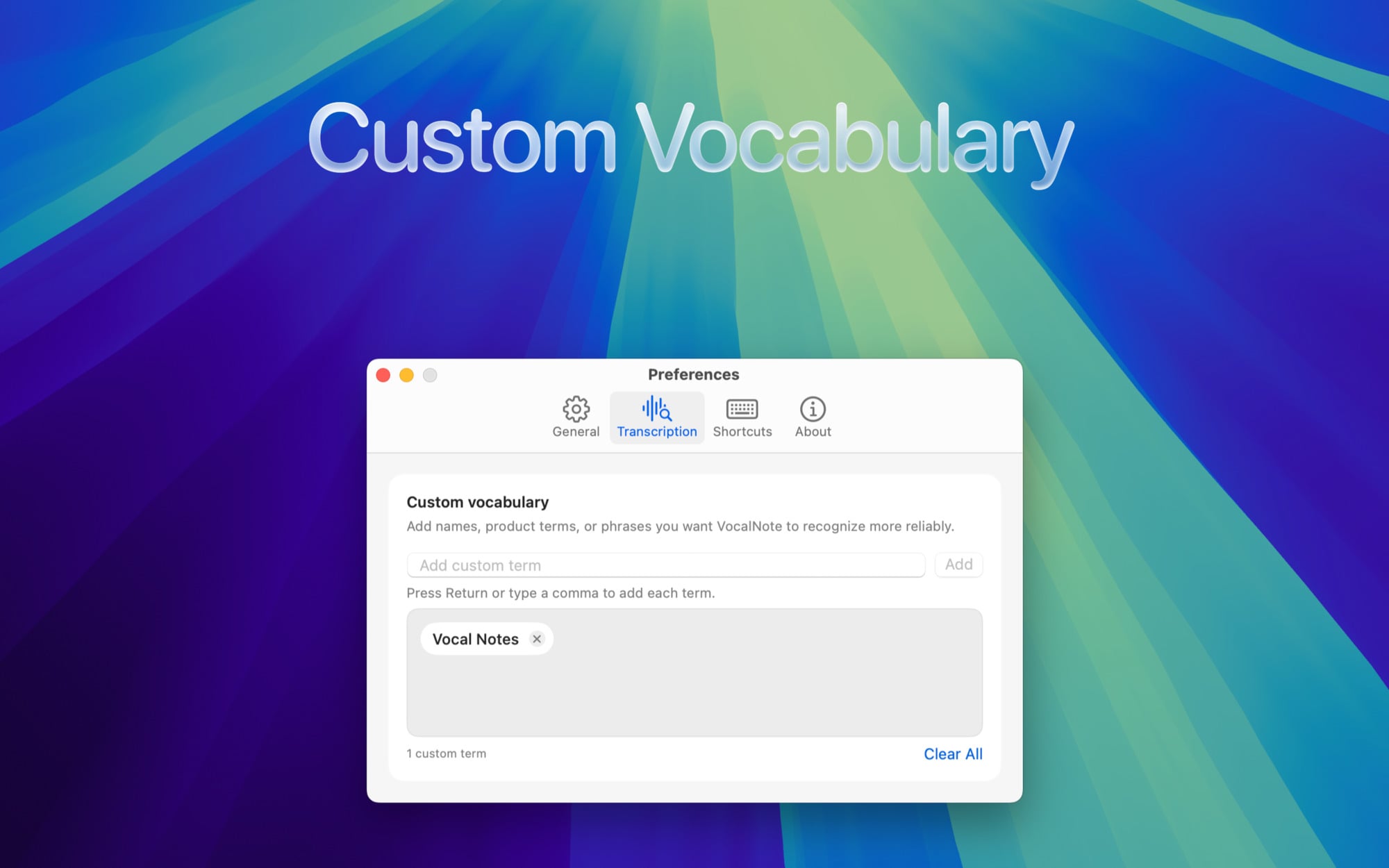 Custom vocabulary editor