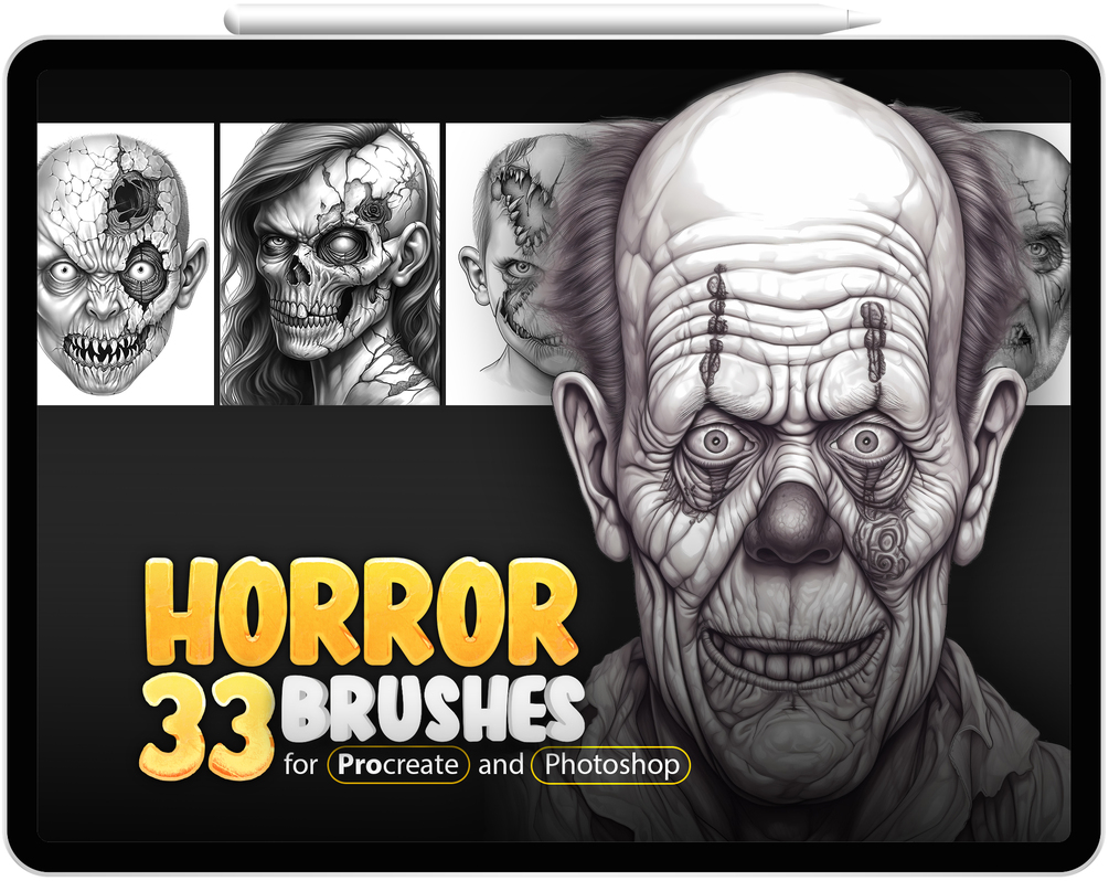 33 Creepy Brushes Collection for Procreate and Photoshop by ProCreativeBreeze