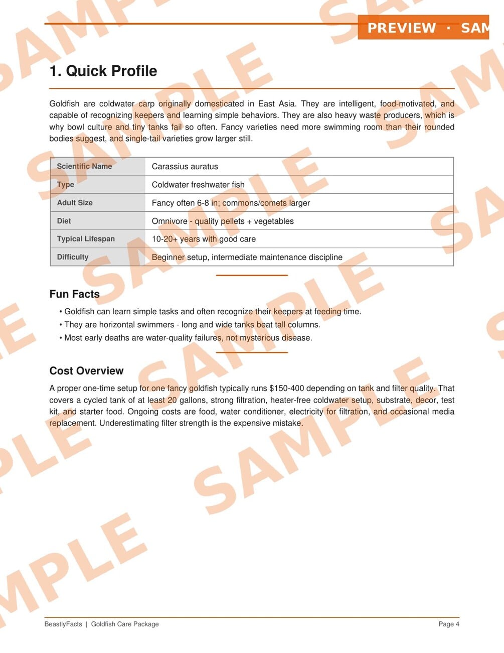Goldfish Care Package interior page sample