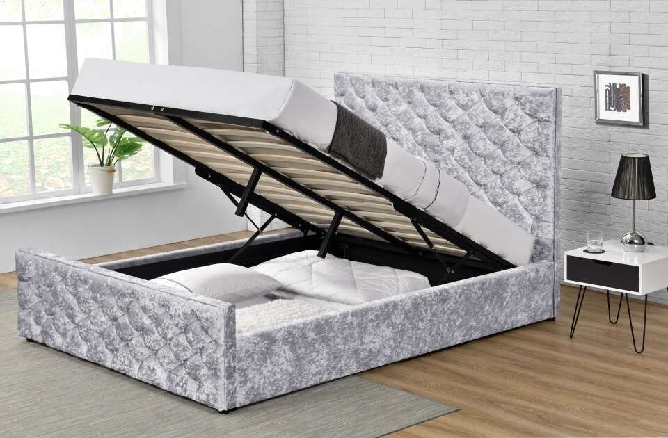 Vienna Silver Crushed Velvet Ottoman Velvet Bed Frame