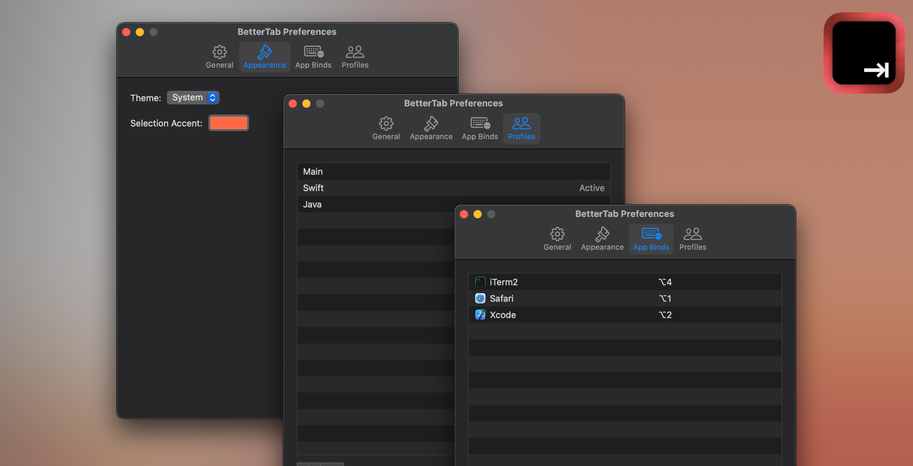 BetterTab Settings Panel