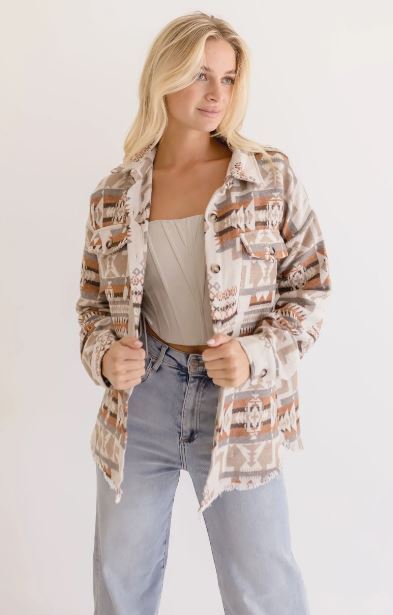 Beige Multi-color Aztec Shacket main image 1