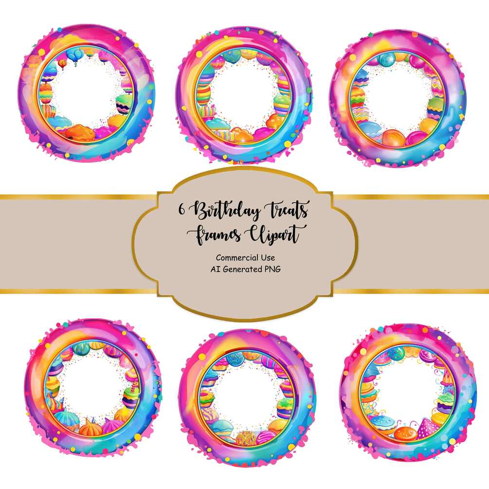 6 birthday treat frames clipart