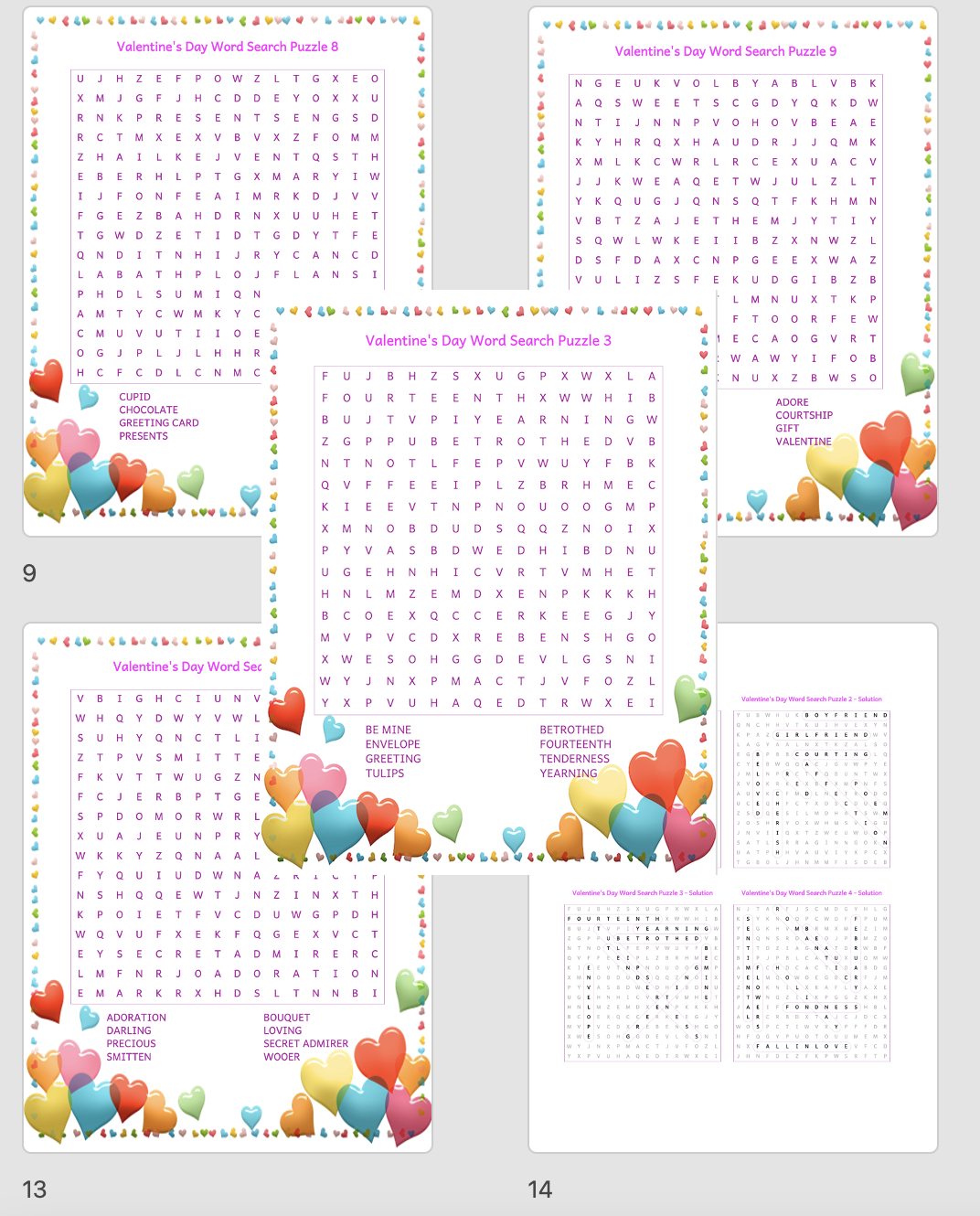 12 Valentine Day's Word Search Puzzles/Digital/Instant Download ...