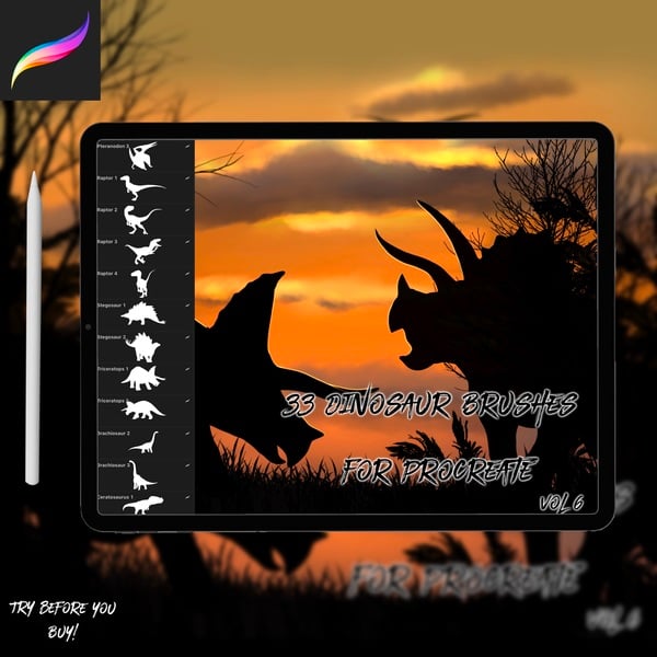 33 Dinosaur Brushes for Procreate Vol 6 by Skii Illustrations