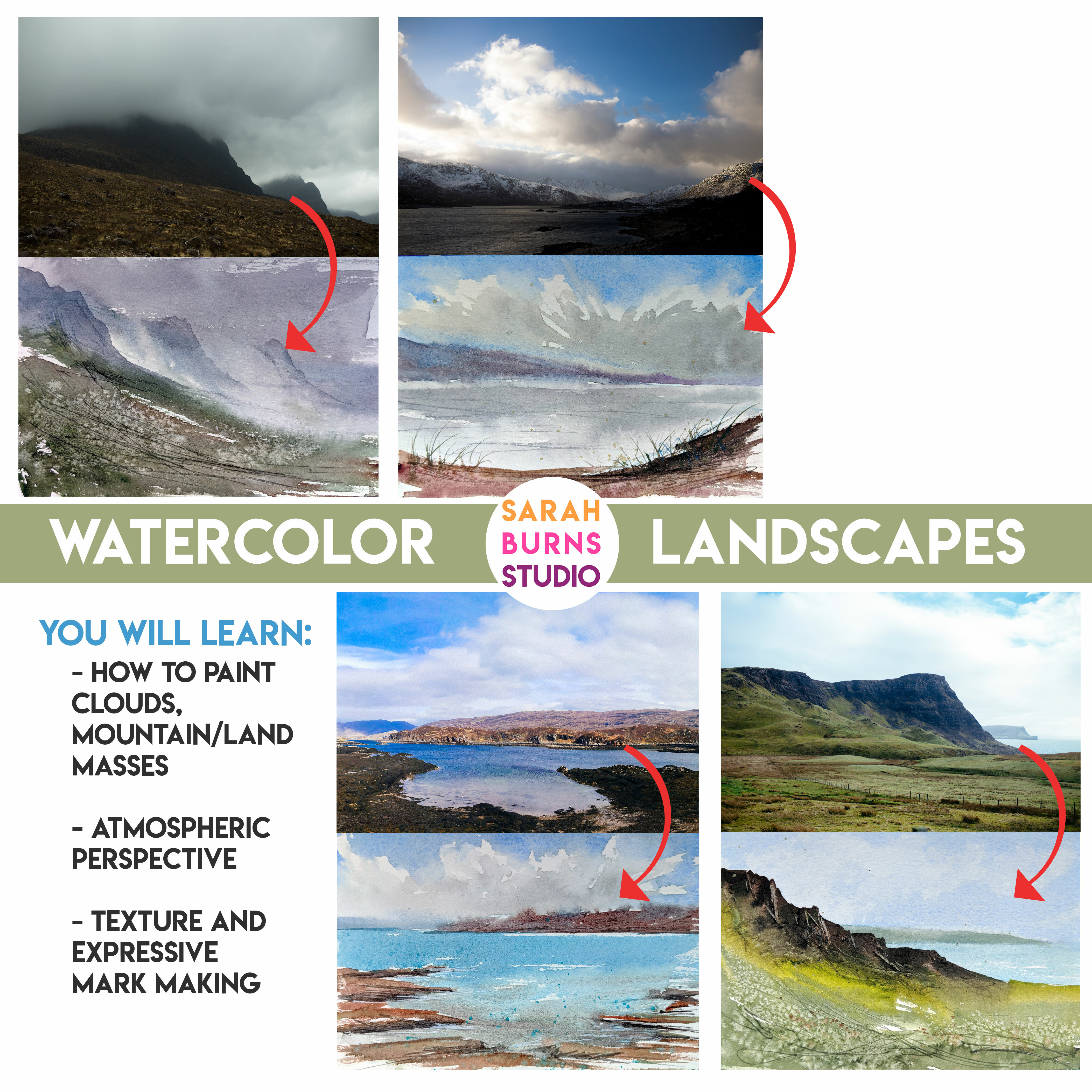 4 Expressive Watercolor Landscape Painting Tutorial