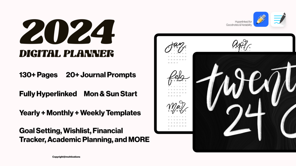 Minimalist 2024 Yearly Setup  Digital Bullet Journal Theme