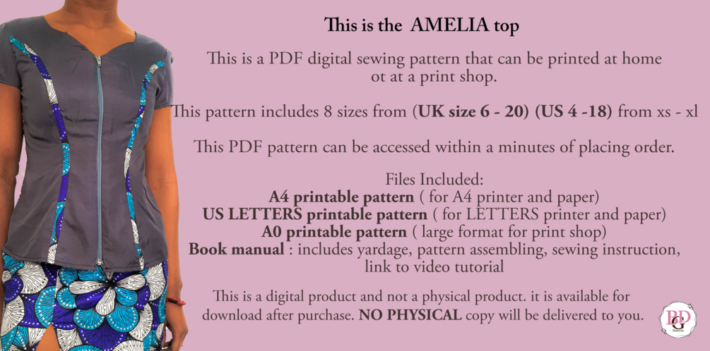 AMELIA princess top pattern, sewing pdf pattern, summer top pattern