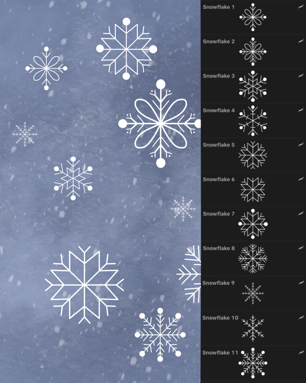 25 Snowflake Stamps Procreate, Fineline Procreate Snow Stamps,  Snowflakestencil, Christmas Procreate Stamps, Intricate Snowflakes 