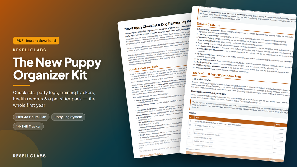 New Puppy Checklist & Dog Training Log Kit (Printable PDF)